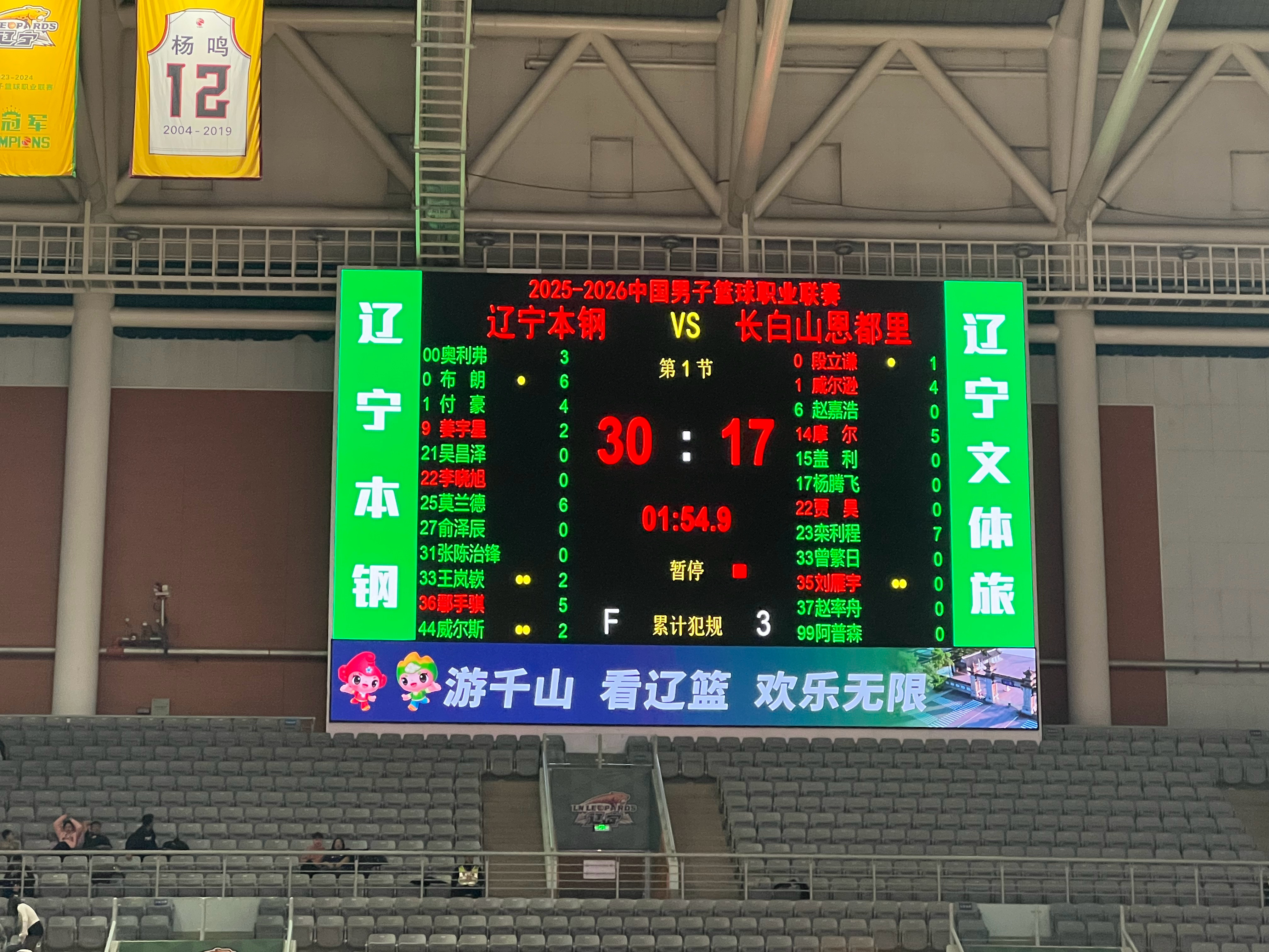 首节比分，辽宁30-17吉林。布朗、奥利弗都挺积极啊，是不是有危机感了辽宁男篮v