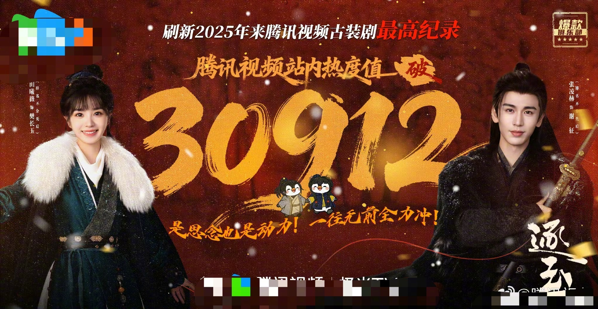 张凌赫田曦薇《逐玉》腾讯热度破纪录了，双平台分流的情况下都这样，难以想象单平台会