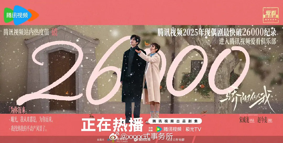 宋威龙 赵今麦骄阳似我破26000了，腾讯视频2025年现偶剧最快破26000纪