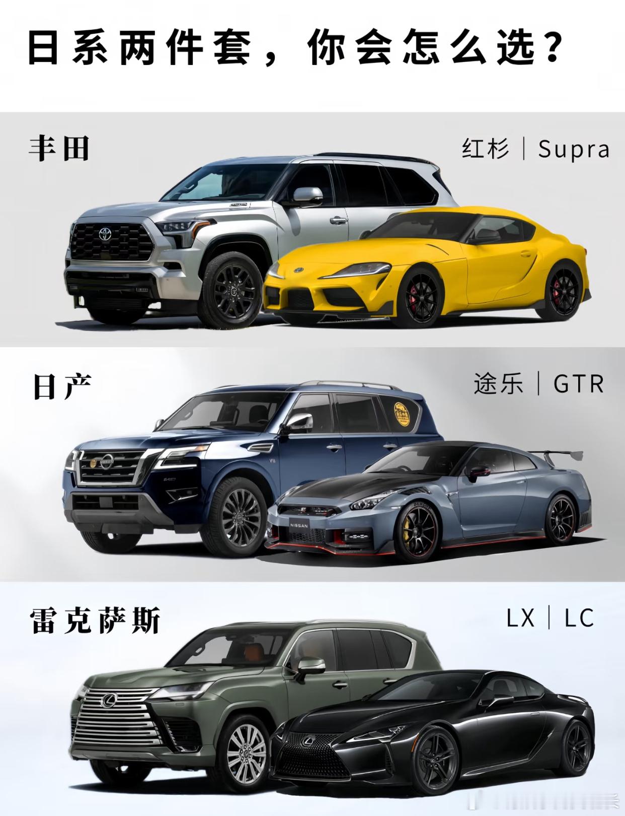 日系两件套，你选哪一组？丰田红杉：💰86-139w丰田Supra：💰49.9