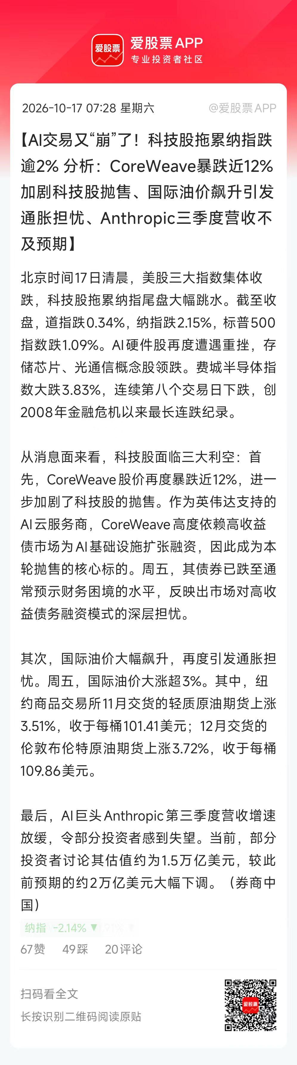 最近全球科技股被爆锤，原因是多个鬼故事又来了：

1、市场担心AI债务的融资。引