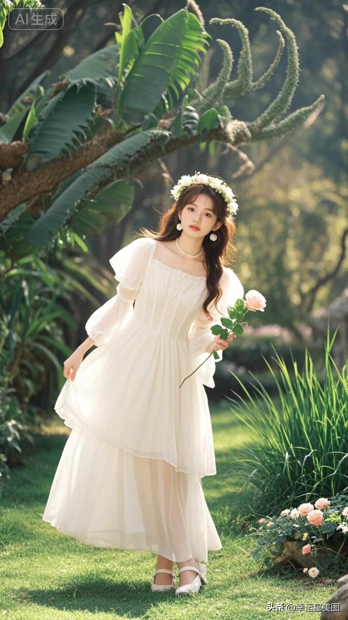 夏日清新，花海中的优雅少女