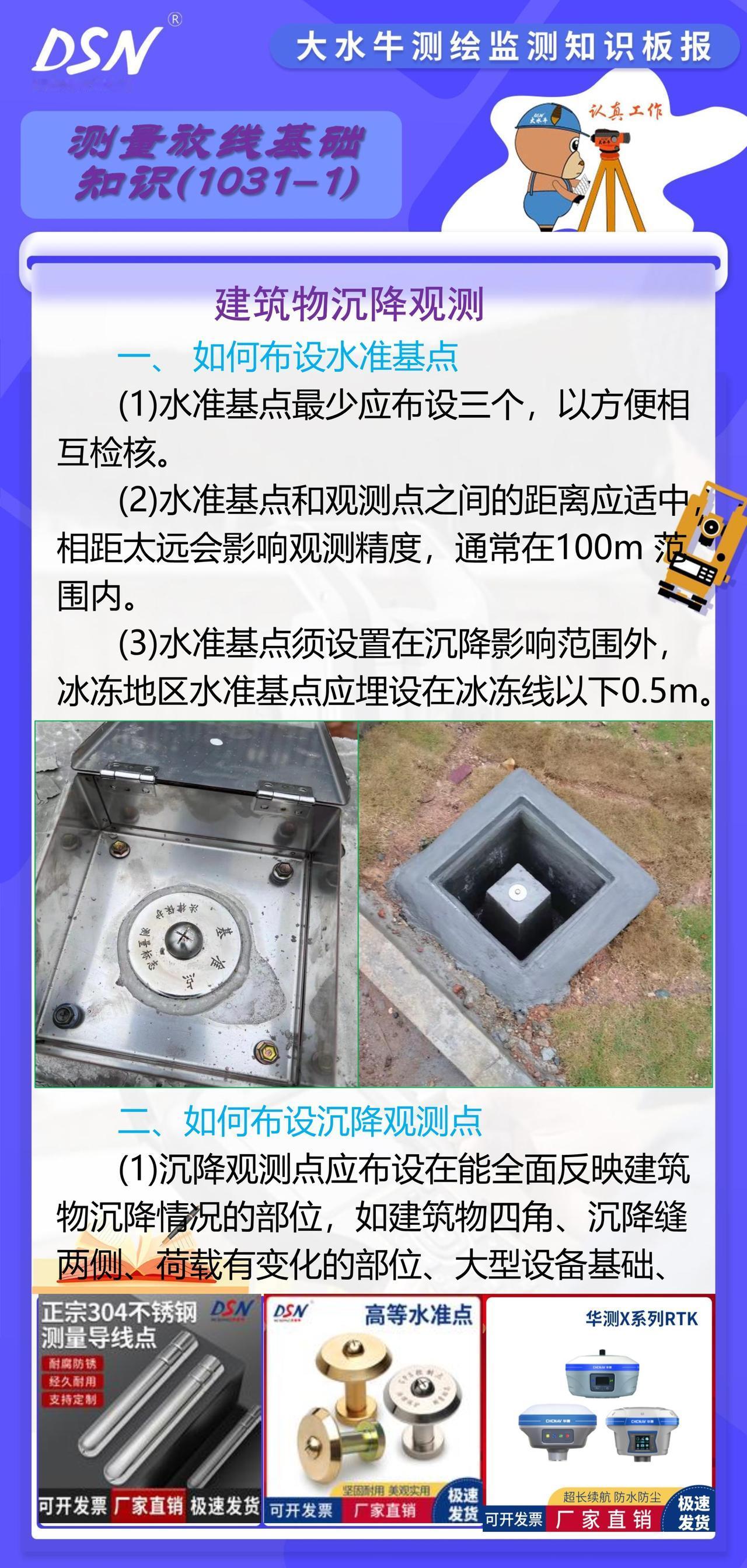 赛维板报|建筑物沉降观测
应先观测后视水准基点；再观测前视各沉降观测点；最后再次