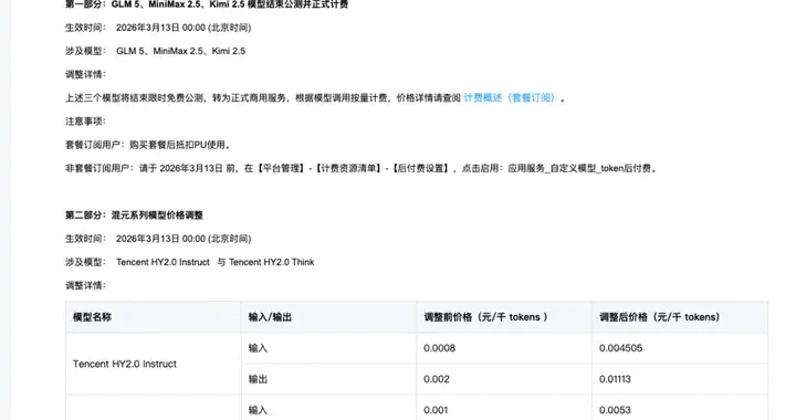 騰訊云官宣混元模型Token漲價