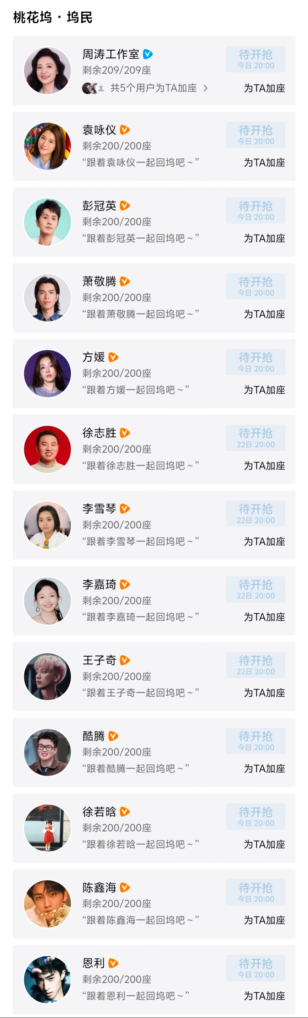 桃花坞开播在即，其他嘉宾几乎都有云包场，给孩子众筹一个排面行不行 