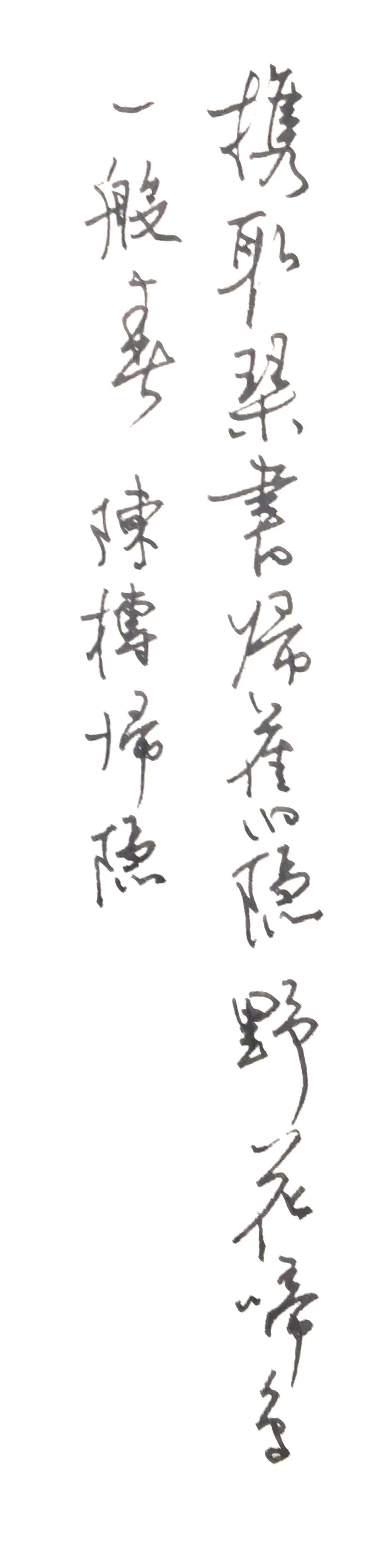 放下毛笔，再练钢笔
行草线条轻盈流畅，两行布局错落有致，笔意清雅闲淡，和诗句隐逸