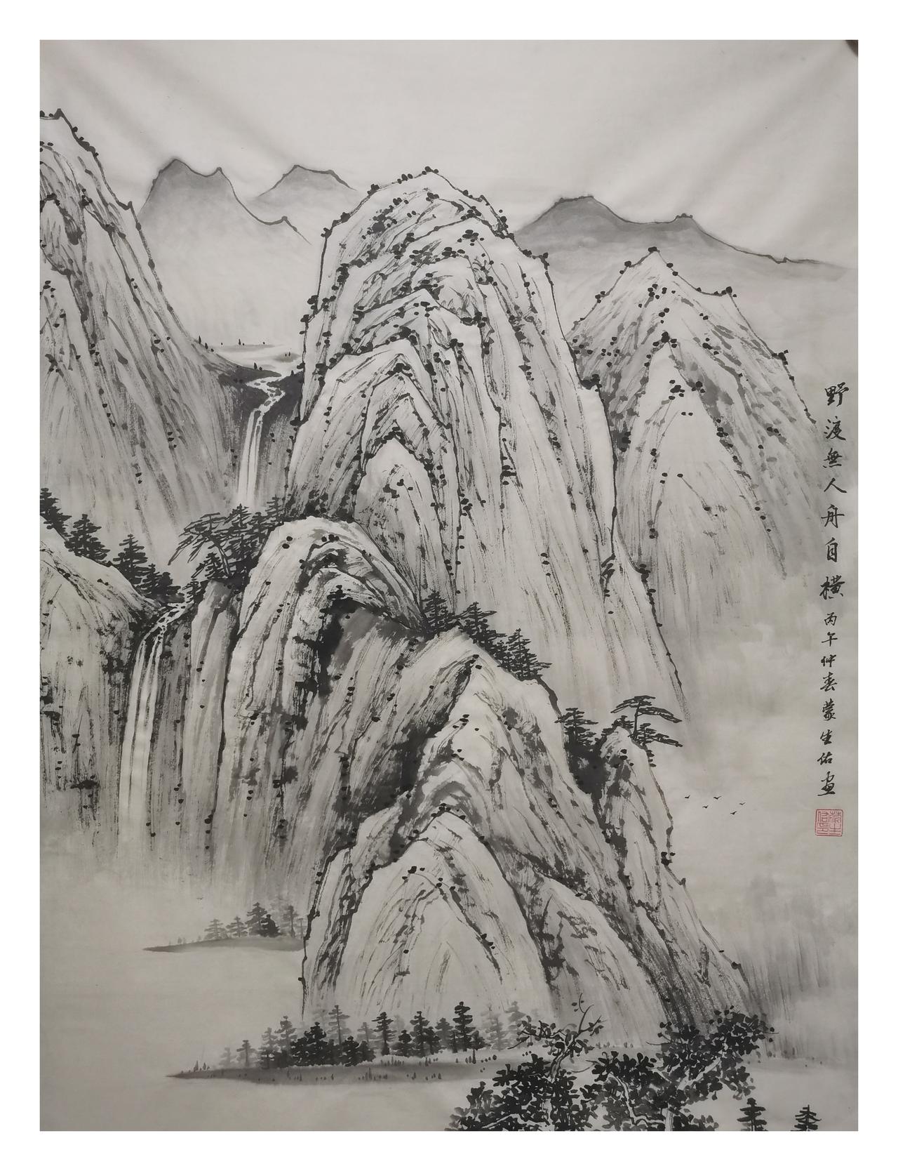 中国山水画原创作品欣
传统水墨山水画：
尺寸四尺（138x68）
纸本仿古生宣宁