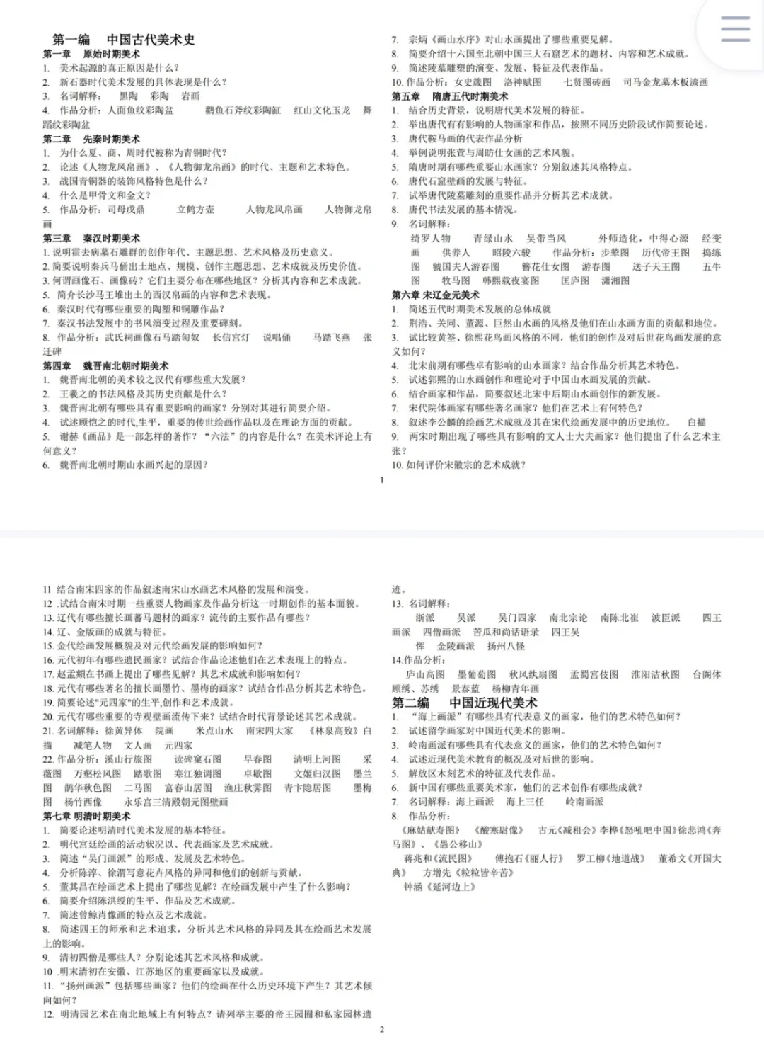 中外美史题目梳理查漏补缺