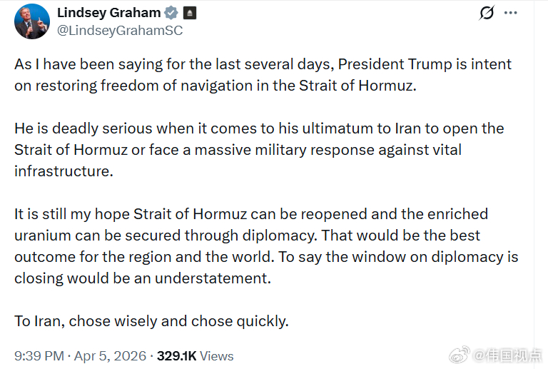 参议员林赛·格雷厄姆：正如我过去几天一直所说的，唐纳德·特朗普决心恢复霍尔木兹海