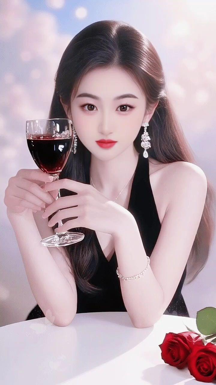 红酒与优雅 黑裙与红酒 红酒配女神 优雅气质 温柔风