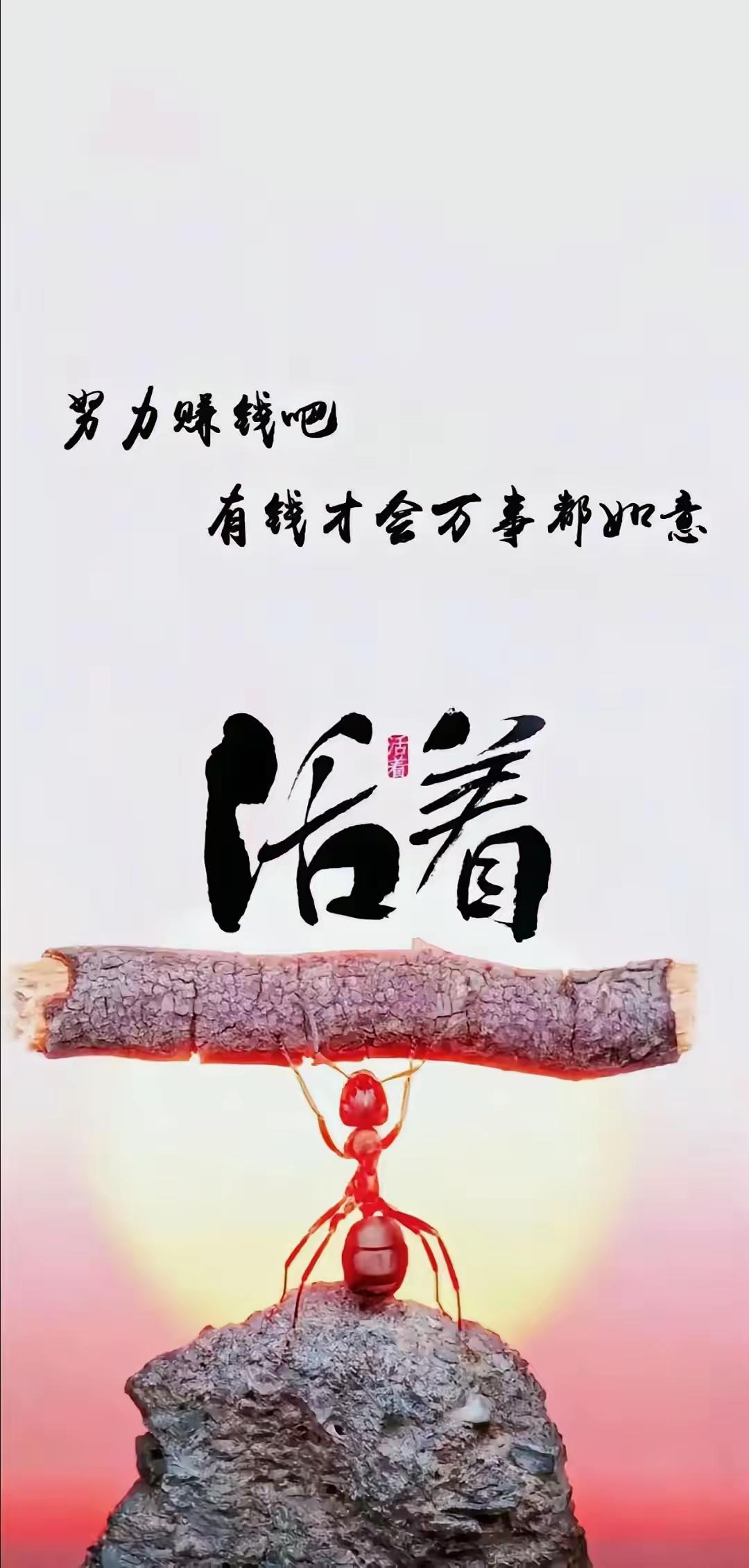 活着，就该像这只奋力扛木的蚂蚁，拼尽全力、负重前行
努力赚钱从来不是俗气，而是成