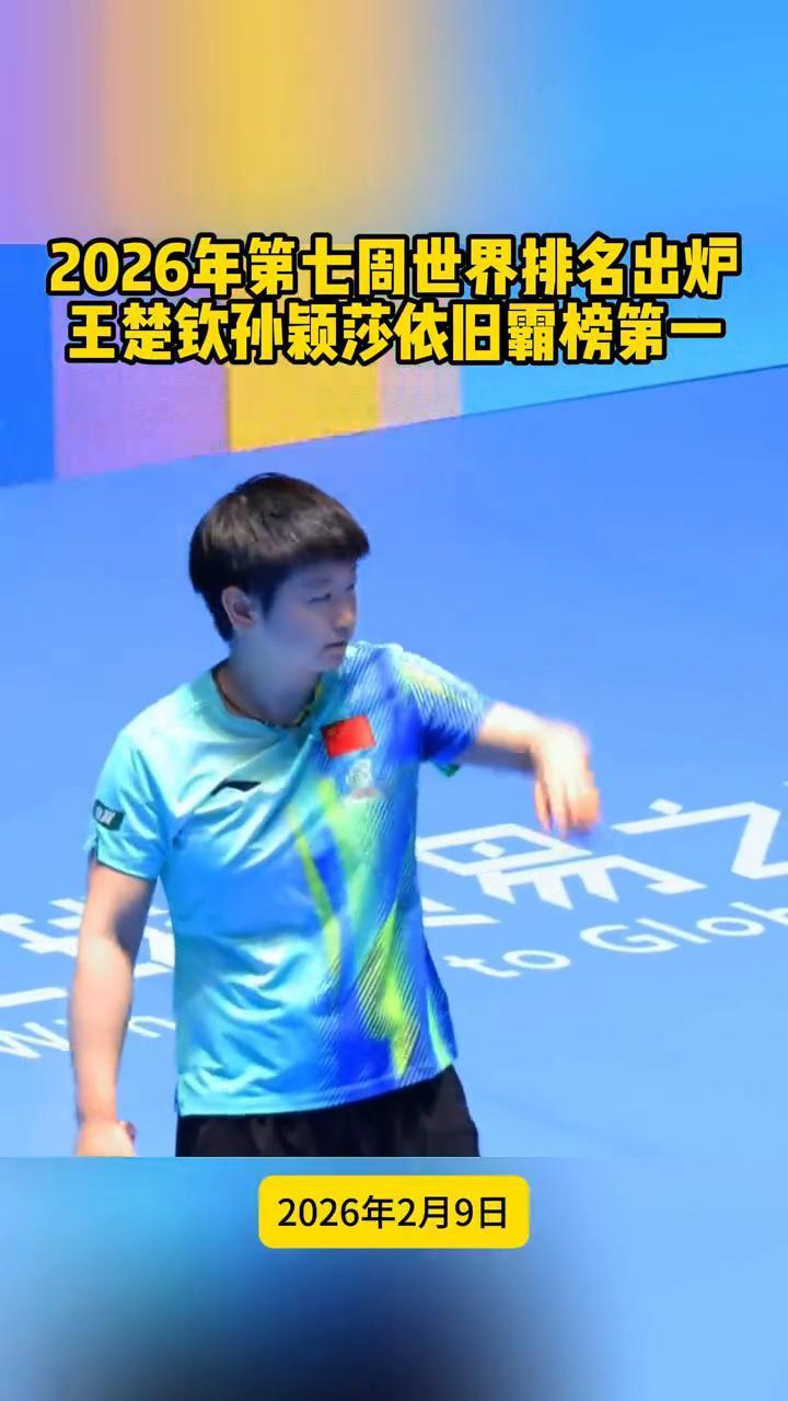 2026年第七周世界排名出炉，王楚钦孙颖莎依旧霸榜第一。
恭喜孙颖莎王楚钦继续稳