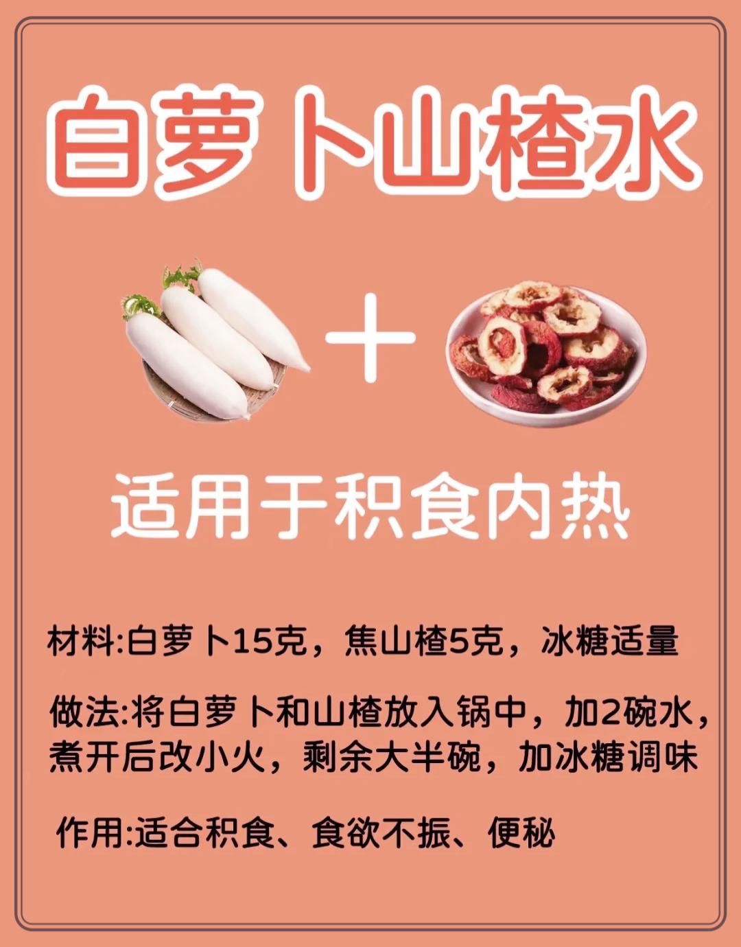 冬天用好白萝卜，消积食化内热，老少皆宜！

1，白萝卜+山楂——适用于积食内热