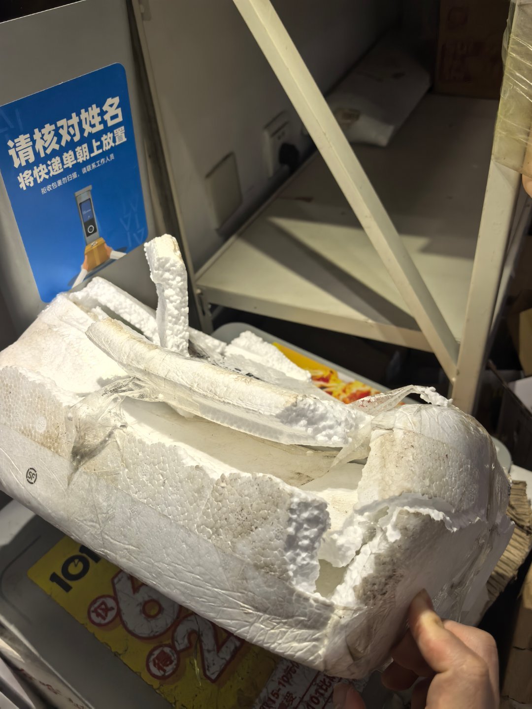 你能想象到这个快递包裹经历了什么吗某音上买的新鲜毛豆，快递就这么破破碎碎的躺在架