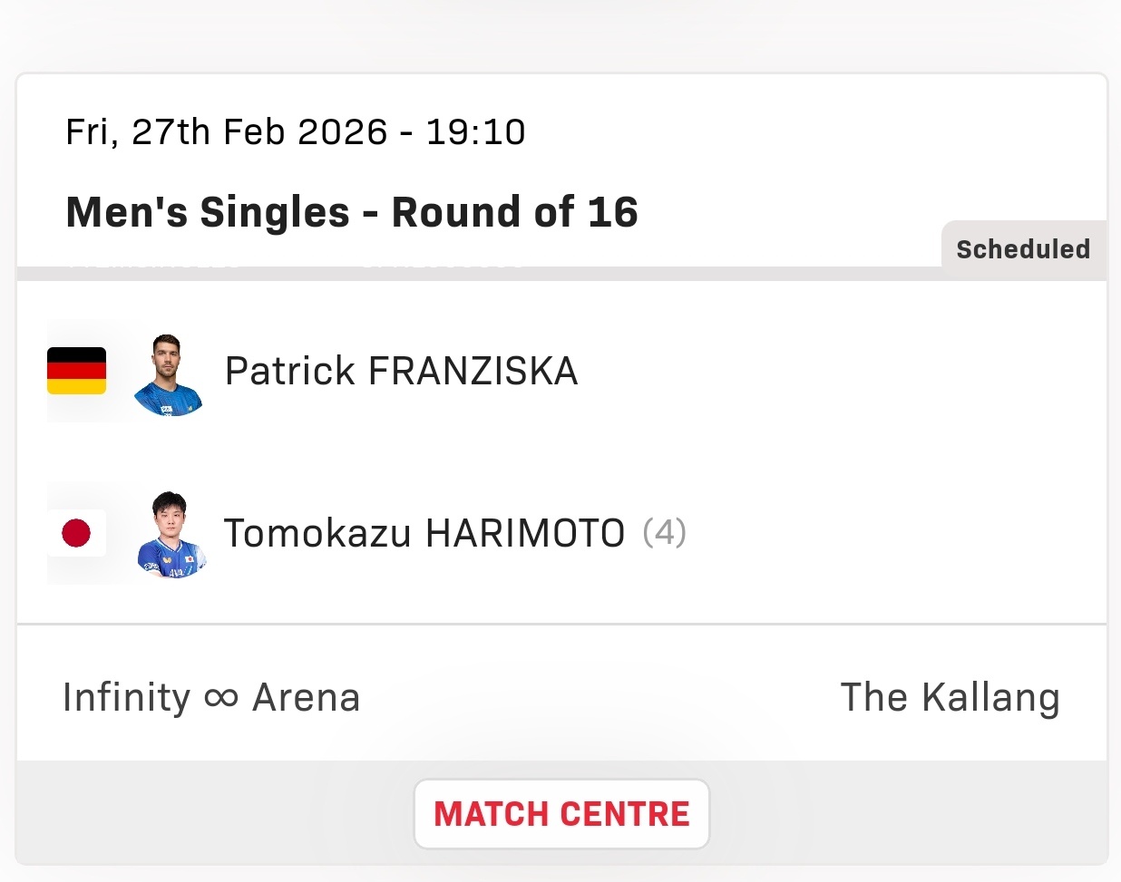张本智和张本智和wtt新加坡大满贯2026赛程 ▶️男单R16张本智和 vs 帕