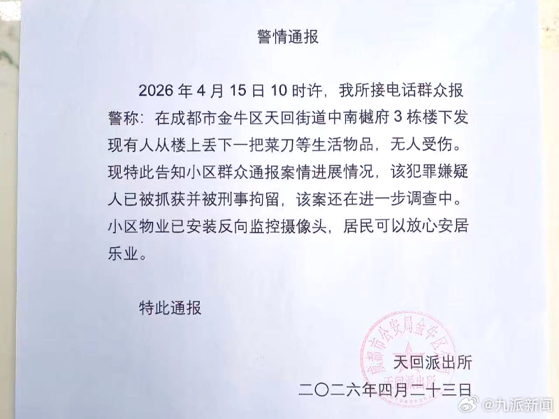 #儿童游乐区天降菜刀嫌疑人被刑拘#【#警方通报儿童游乐区天降菜刀#】4月23日，