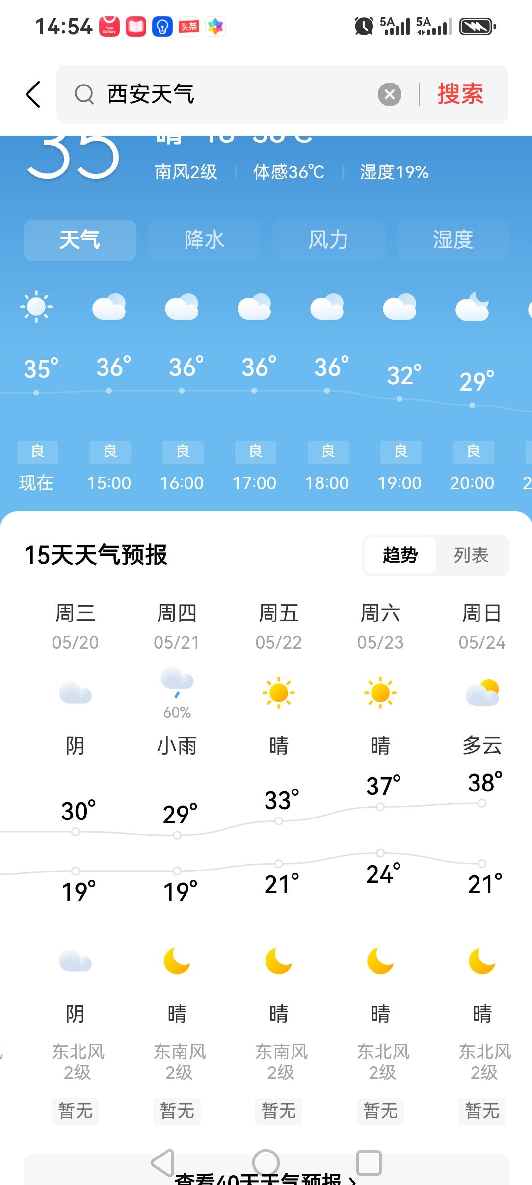 看看这中国中北部郑州与西安的天气，发现我国真大，现在的高温今年都是从新疆开始发货