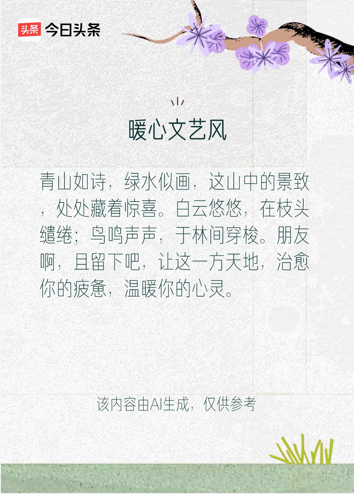 山中留客
 
墨琴
 
归向宜宾的脚步
在心底疯狂生长
十级暴风雨
撞碎了出山的
