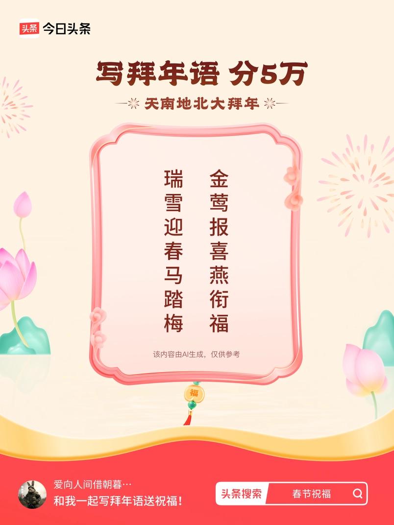 写拜年语送祝福新春拜年送祝福！我的祝福是：“瑞雪迎春马踏梅，金莺报喜燕衔福”！快