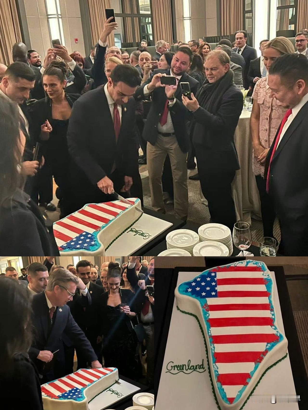 庆祝川普第二任期一周年，美国议员切食“格陵兰岛蛋糕”！众议员克鲁兹狂妄地宣称“整