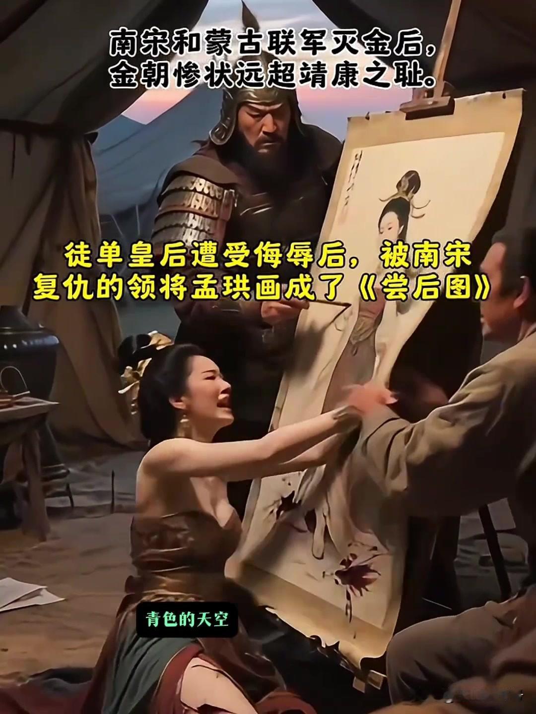 金朝灭亡，南宋举朝若狂，大肆报复：
裂尸告庙——将金哀宗遗骨一分为二，一半归蒙古