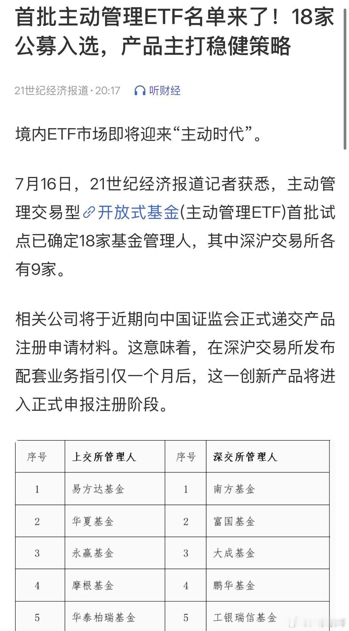 重磅利好消息万亿美元主动ETF来救市，首批18 家 基金至少360亿元A股要稳了