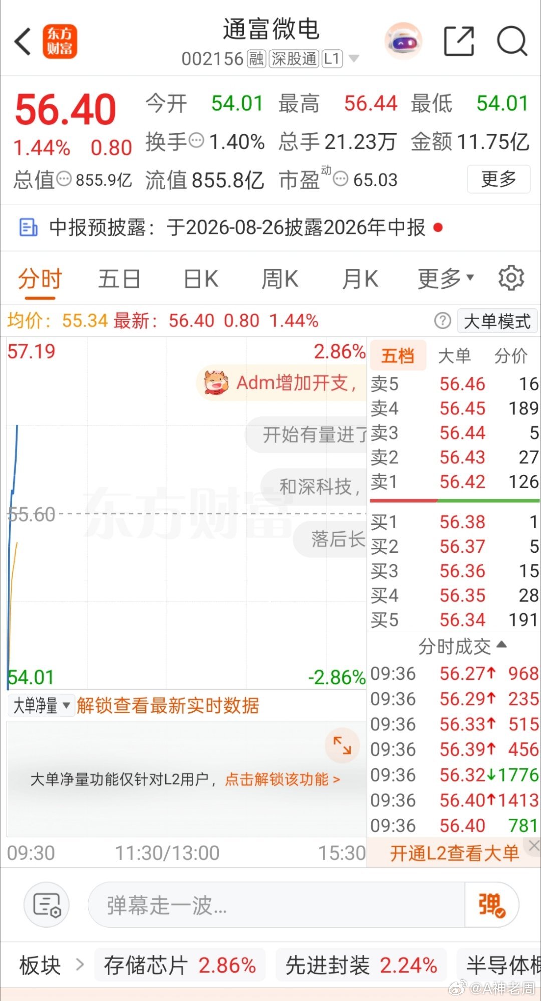 通富微电 sz002156[股票]关注一 波 