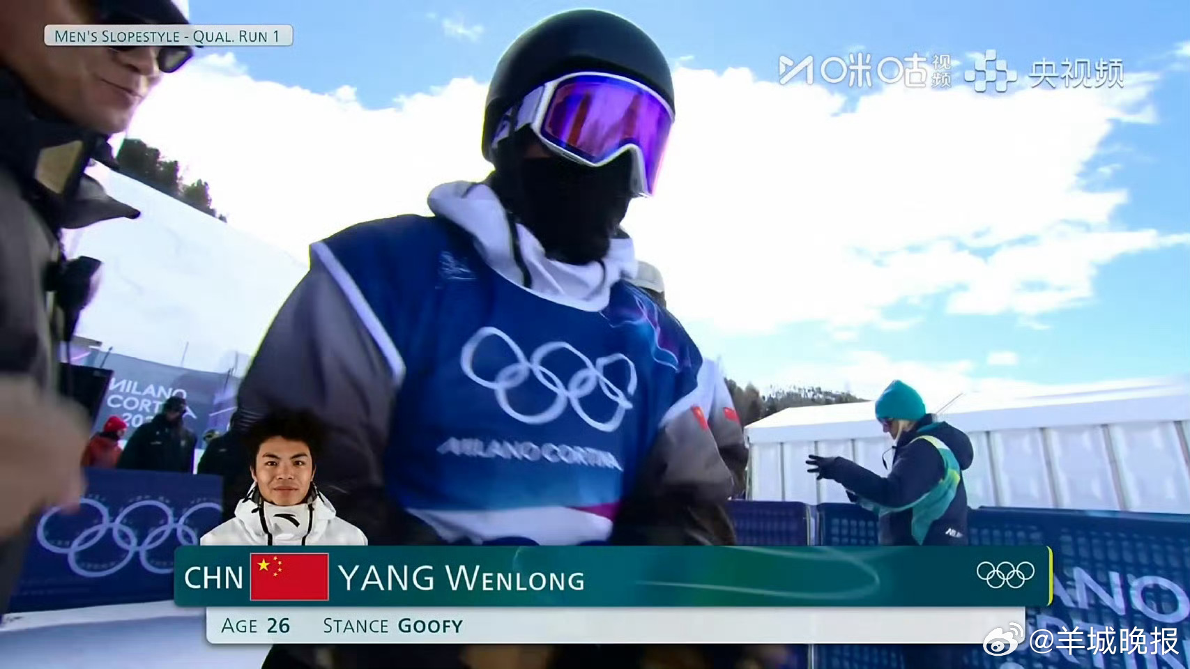 #杨文龙第一轮16.96分##冬奥会#单板滑雪男子坡面障碍技巧预赛，中国选手杨文
