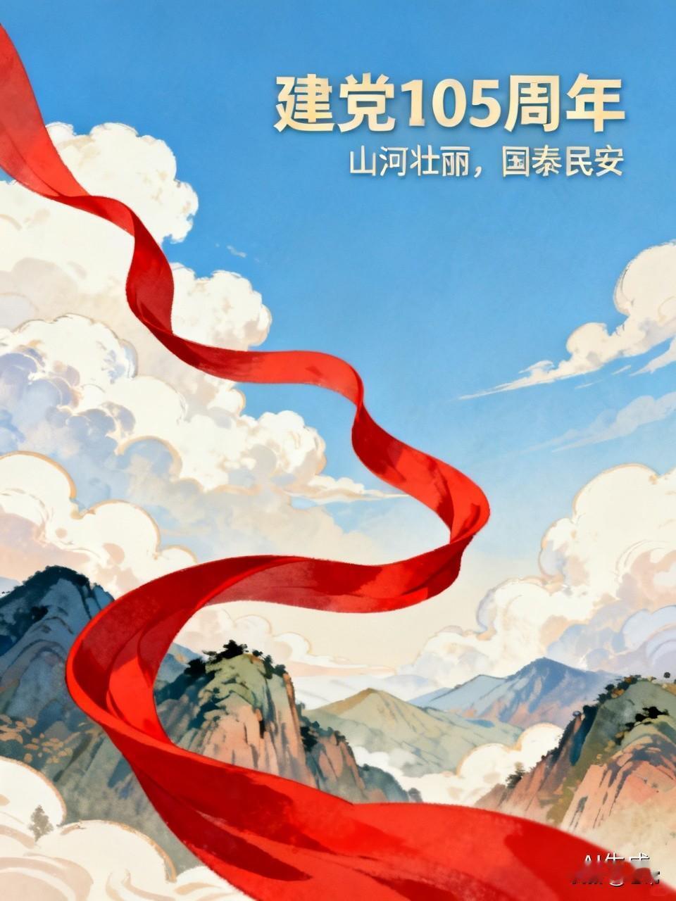 百年风霜漫漫路，祝愿伟大的中国共产党建党105周年生日快乐！
山河壮丽，国泰民安