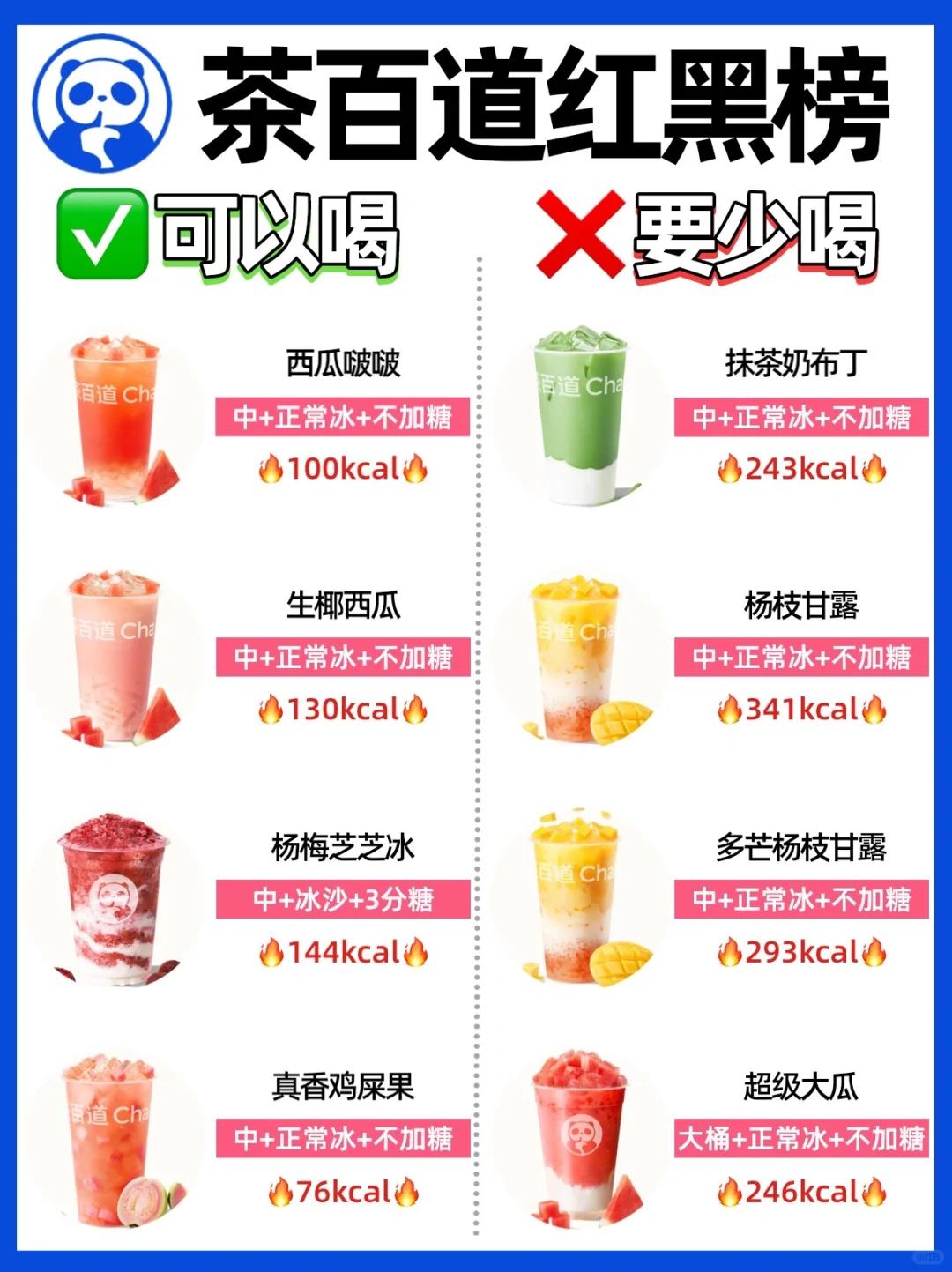🔥茶百道减脂攻略‼️可以喝🆚少喝㊙️附热量✅