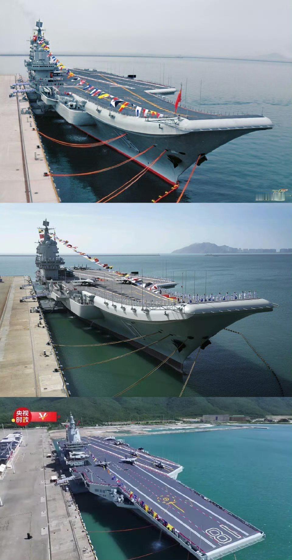 国产三航母同角度对比图！
 
这么看，福建舰跟其他两艘航母完全不是一个时代的产物