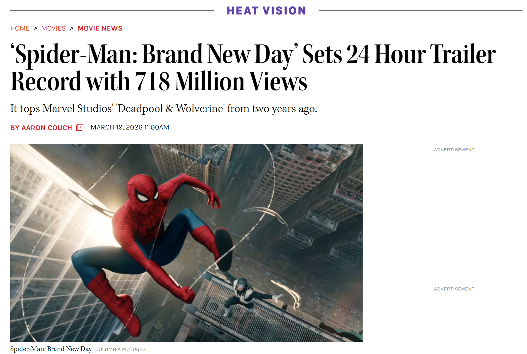 TNABO 《蜘蛛侠4》创下预告浏览量新纪录，发布24小时取得7.18亿次浏览量