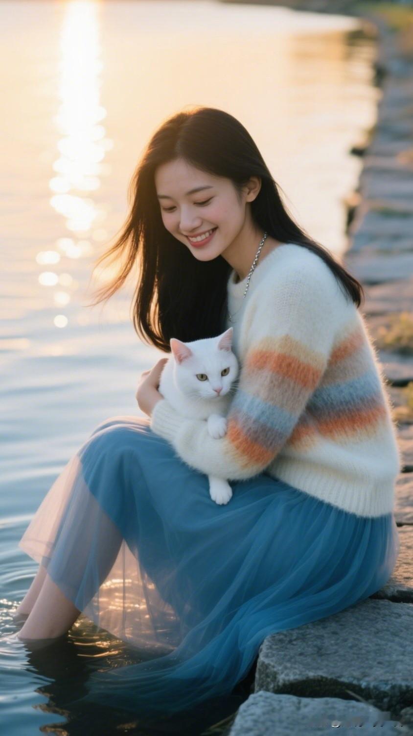 水边拂猫坐，日暮意悠然。用镜头记录生活美 夕阳下的温柔时光，与猫咪共享的宁静时刻