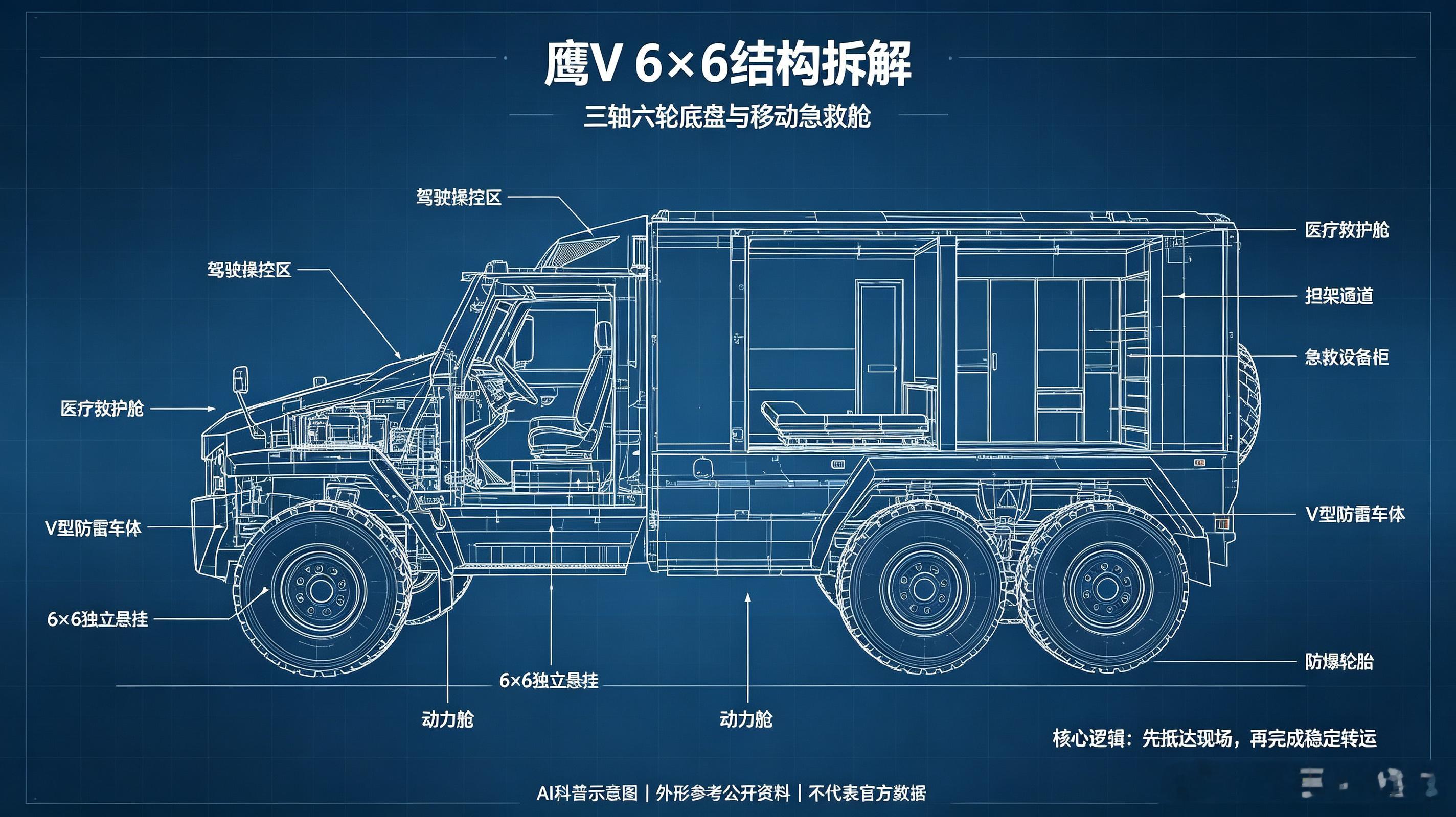 鹰V 6×6｜德军新一代中型装甲救护车 深蓝科技全景图鉴9张16:9成套图解，全