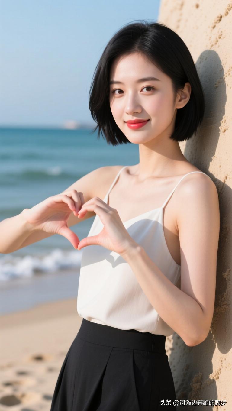 海边少女心，笑靥如花绽。海滩活力少女
