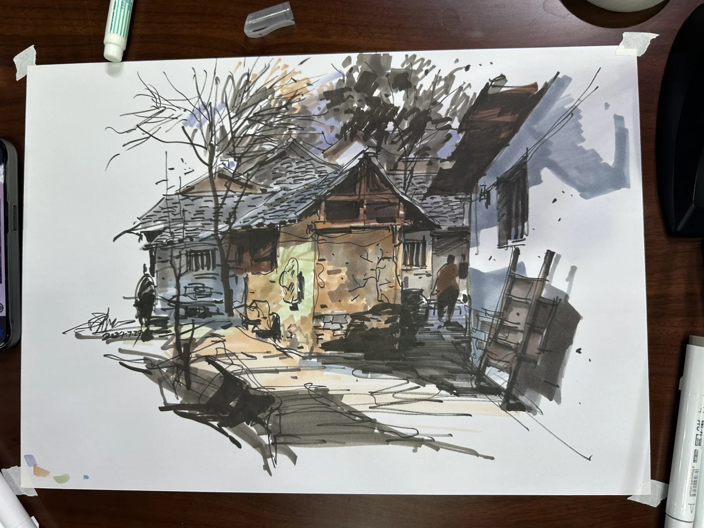 建筑马克笔上色