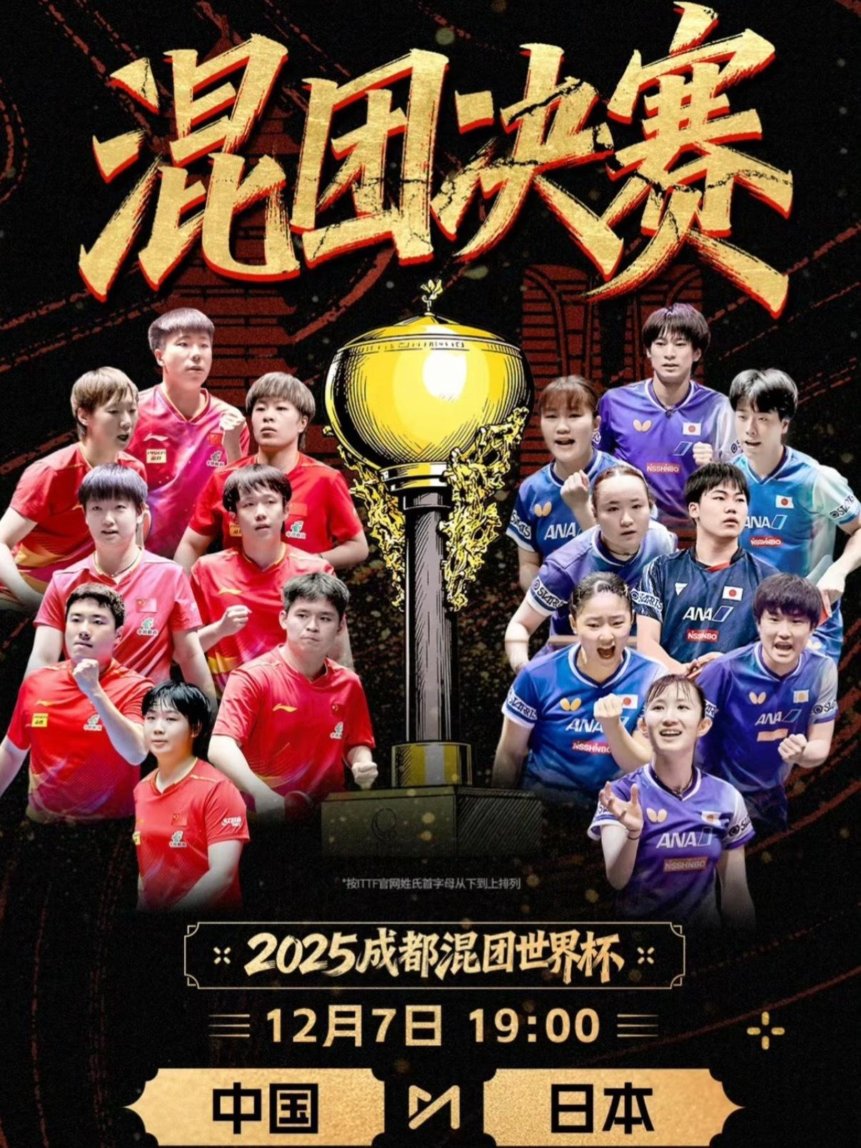 19:00混团世界杯决赛，国乒与日本队争夺冠军宝座！