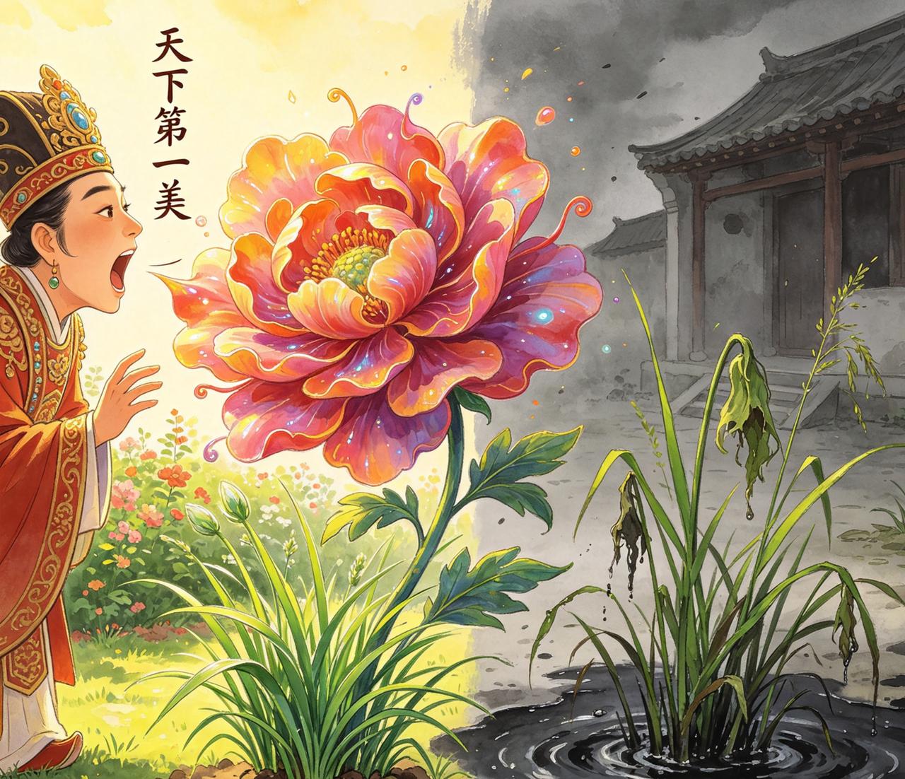 江湖怪谈•荒诞志146 虚荣花

园中有一奇花，不吸水，专吸人的赞美。主人每日夸