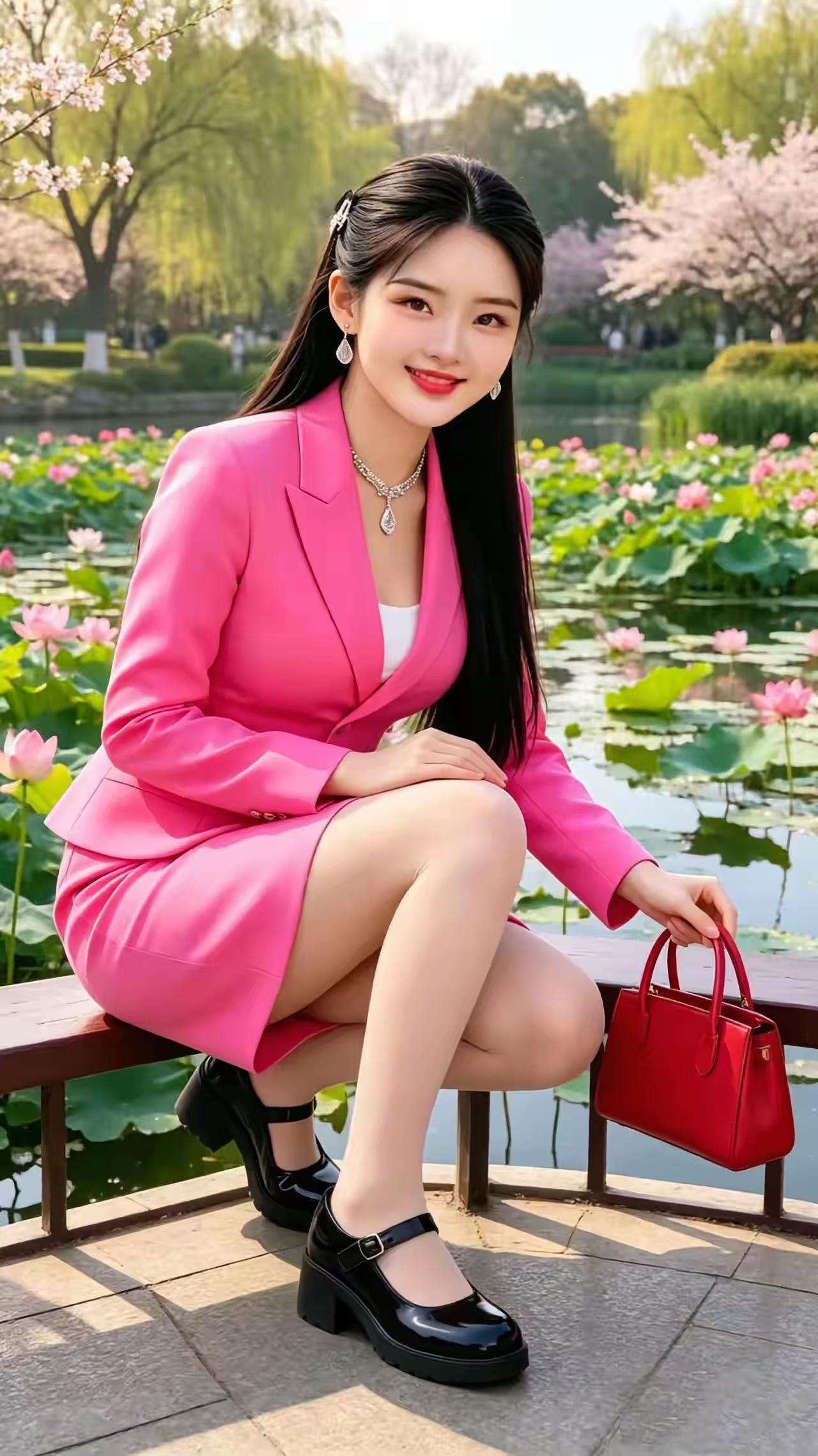 忆秦娥·红裳观荷
晴川晓，
风柔堤畔杨烟渺。
杨烟渺，
红裳缓步，
溪荷凝俏。