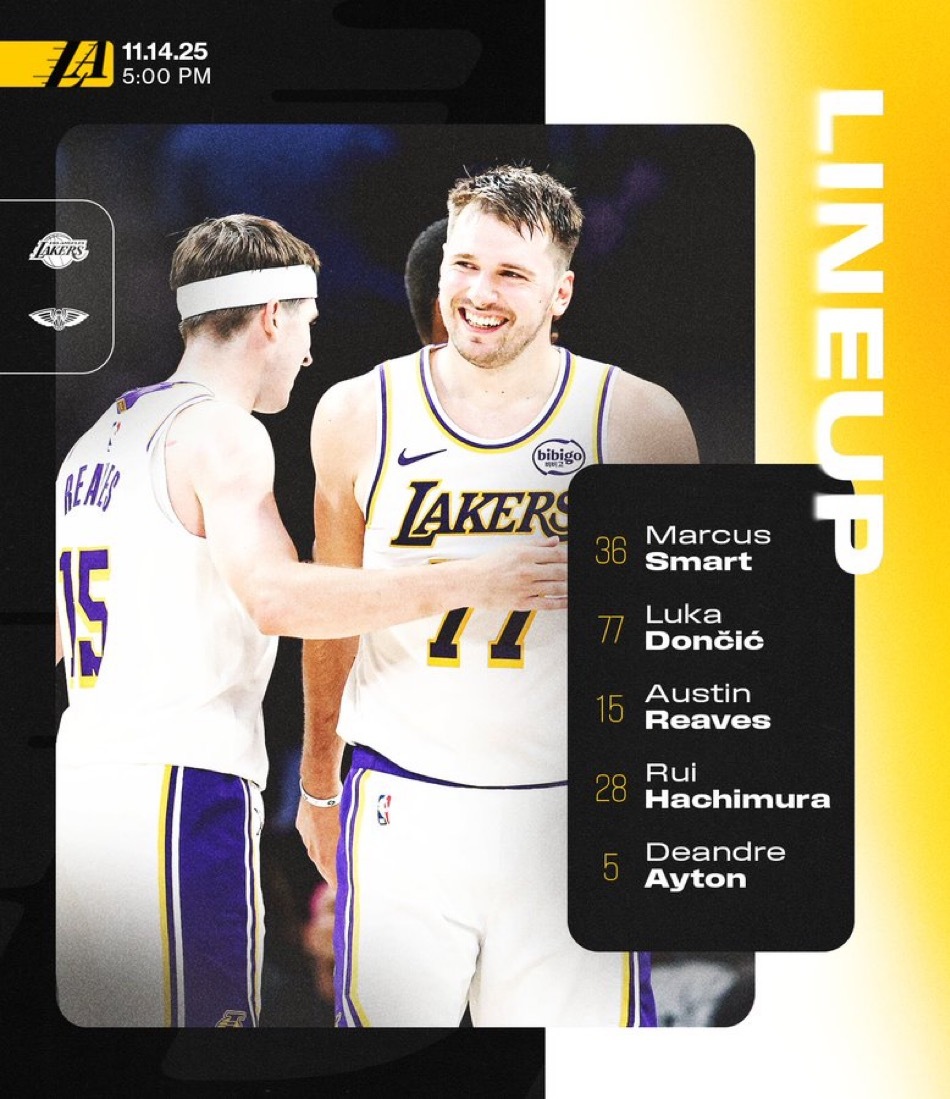 湖人vs鹈鹕首发湖人首发名单：东契奇、里夫斯、斯玛特、八村塁、艾顿鹈鹕首发名单：