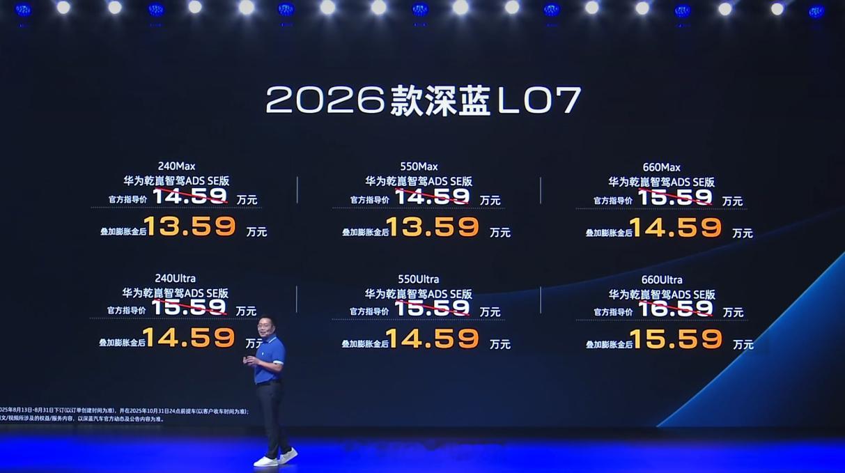 深蓝 L07  价格公布，13.59 万元起售，深蓝L07全系标配华为乾崑智驾 