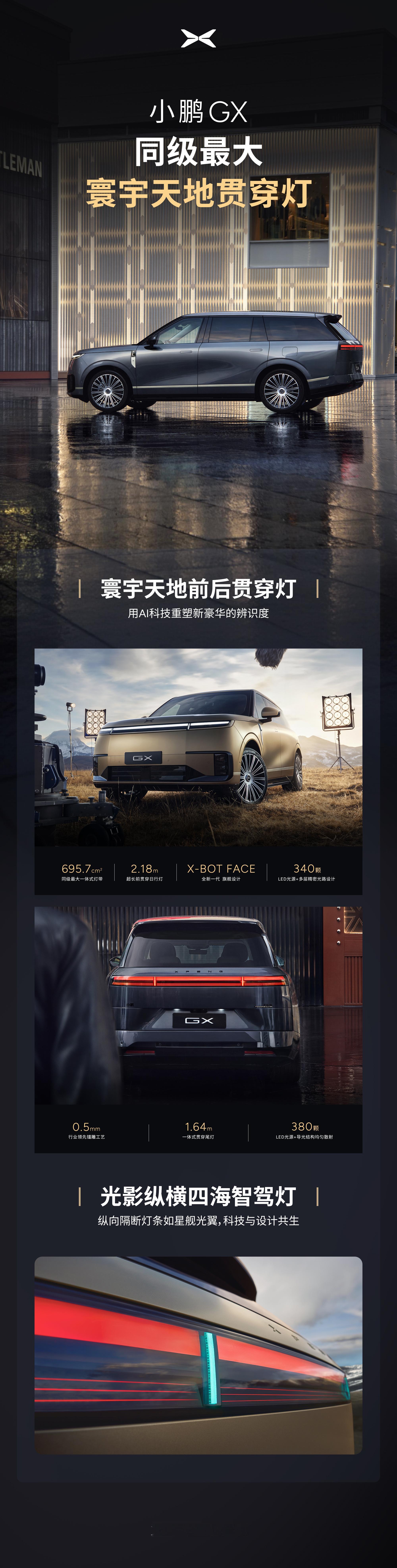 小鹏GX同级最大「寰宇天地贯穿灯」，登场自带星光从G3钻石切割灯组，到P7极简贯