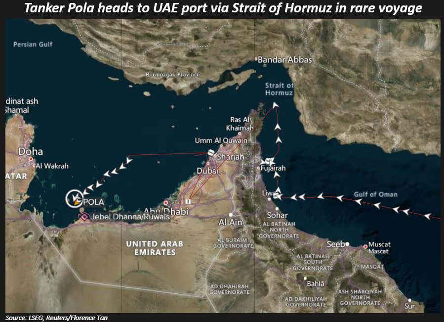 3月4日，路透社消息称，一艘油轮于周二穿过霍尔木兹海峡，前往阿联酋装载原油。当下
