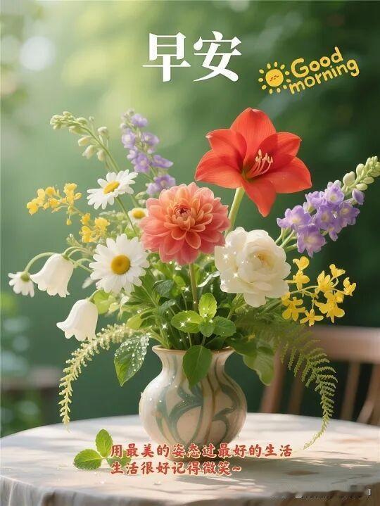早安，美好的一天从一束花开始！🌸🌻🌼