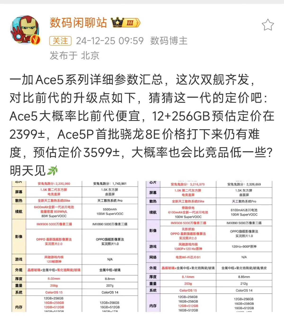 一加Ace 5系列下午发布，我已经搬好小板凳了。瞅了眼预热配置，感觉这次一加有点
