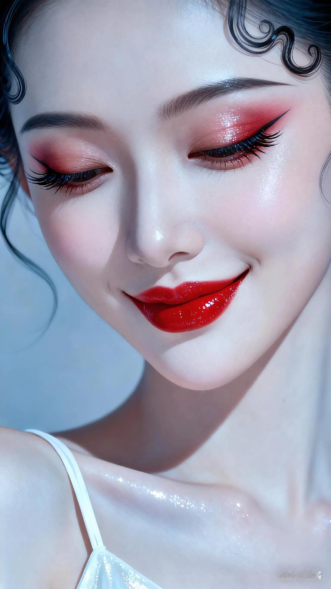 梦幻红唇，温柔眼妆，少女心满满！💋👀
这个妆化得咋样？
复古红唇妆容 
贵气