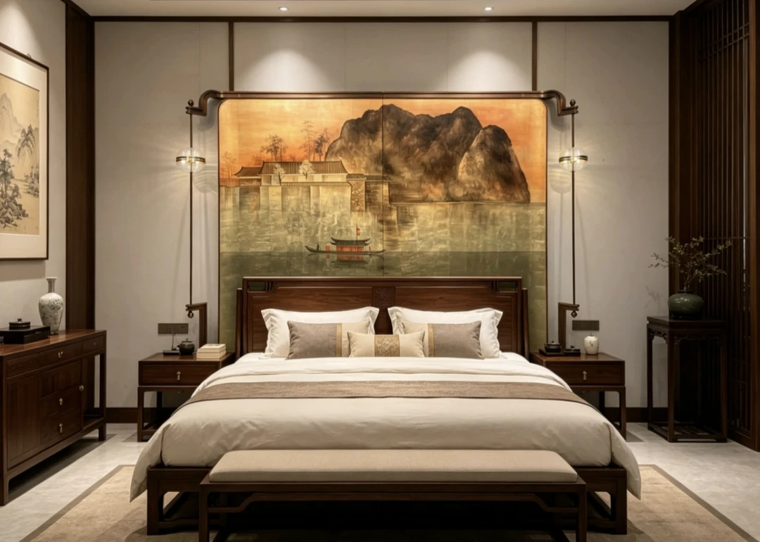 金箔山水+自带壁灯
