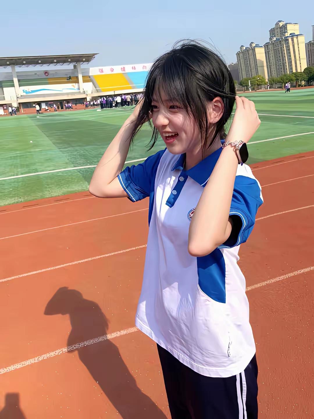 操场边，阳光明媚，笑颜如花。 阳光少女照 运动治愈系美女 乡间活力少女 运动少女