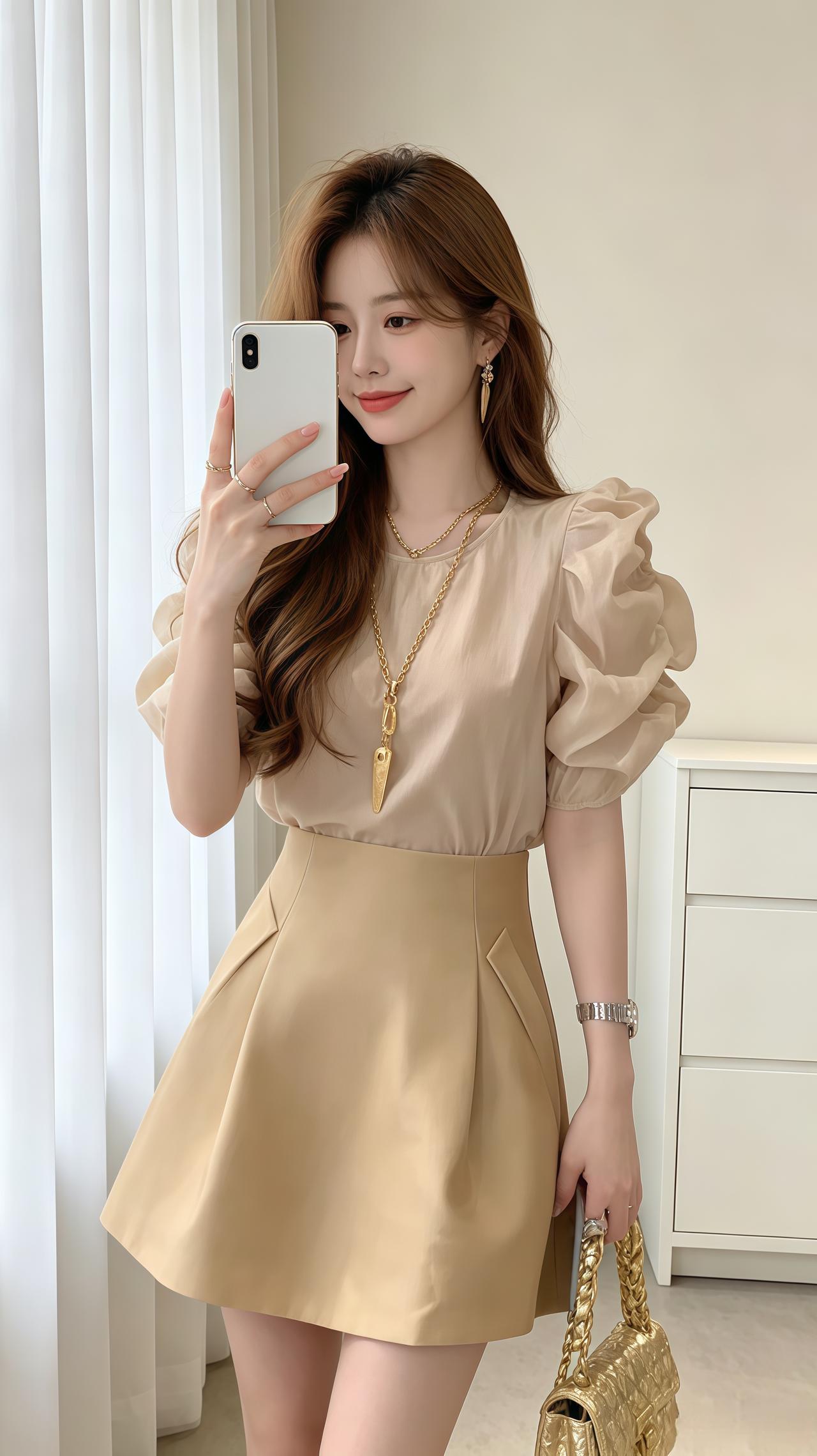 泡泡袖半身裙套装 财阀千金穿搭 千金风气质穿搭 穿搭韩系穿搭