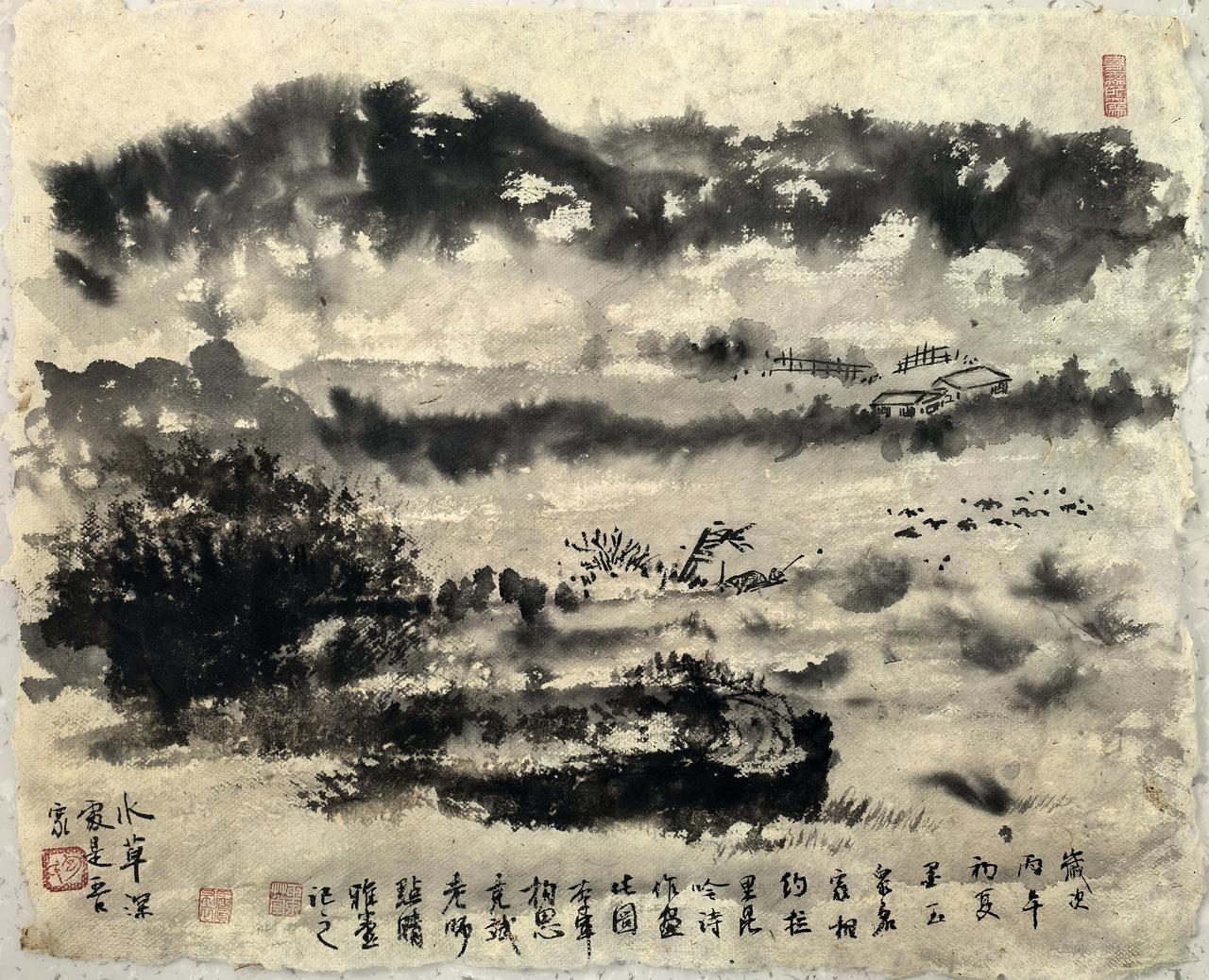 桑皮纸泼墨山水分享今日的感悟 
掌握纸性对水墨画是很关键的！
丙午夏于阗陈克斌泼